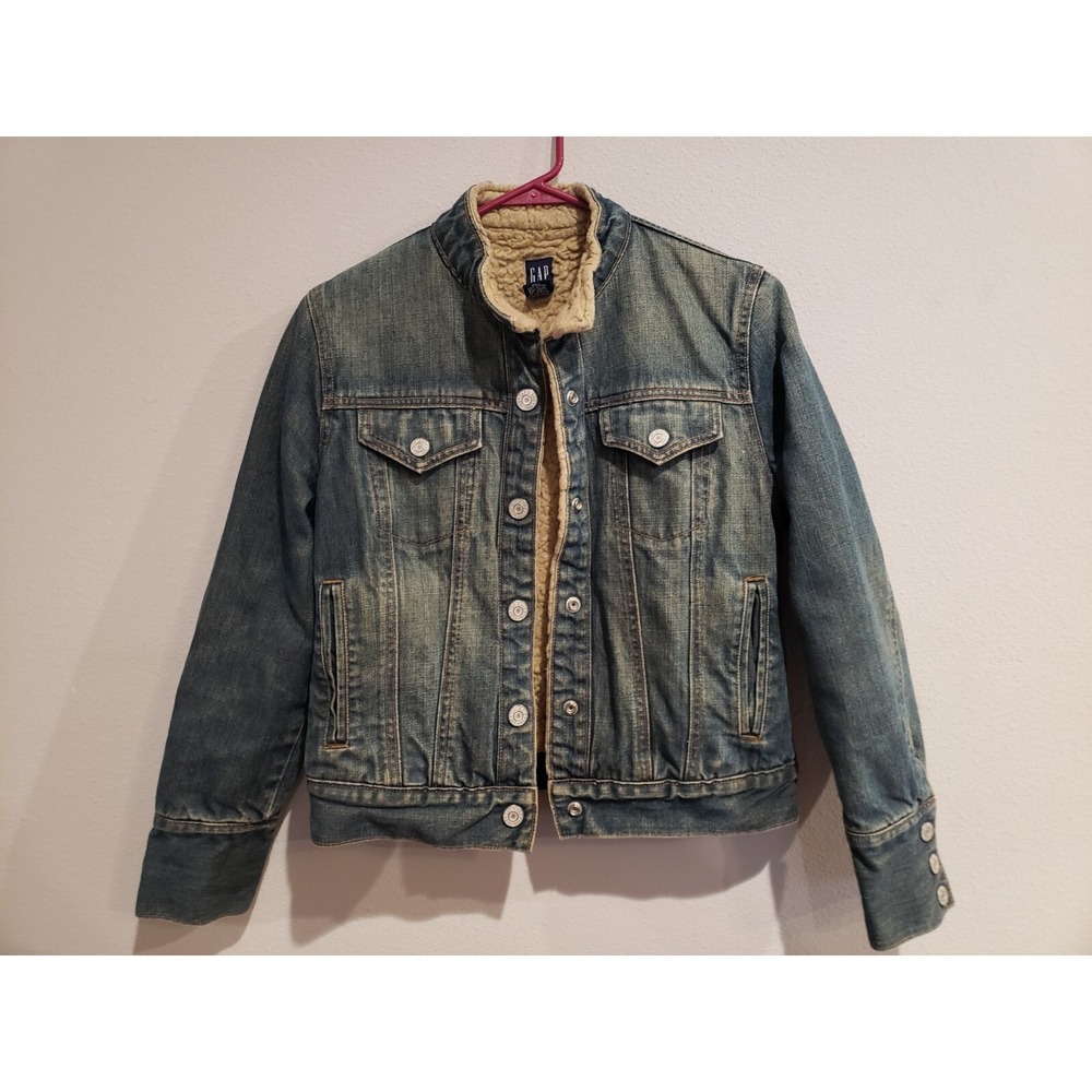 GAP Sherpa lined Denim Trucker Jacket Woman's size XS medium wash EUC